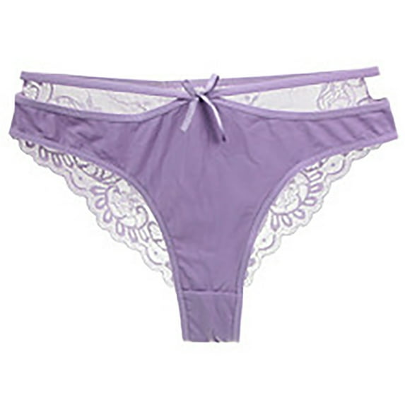 Ruimatai Women's Sexy Lace Underwear High Slit Satin Panties Breathable Lightweight Low Rise French Cut Bow Hollow Out Comfortable