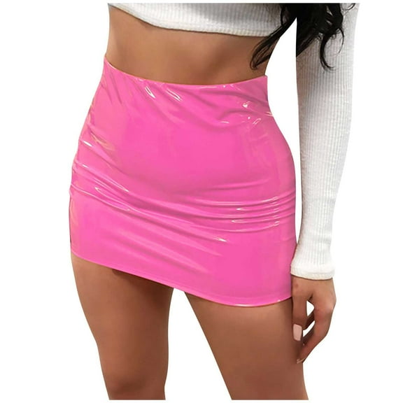 Ruimatai Women's Sexy PU Leather Pencil Skirt Bodycon Mini Skirt Solid A-Line Casual Clubwear
