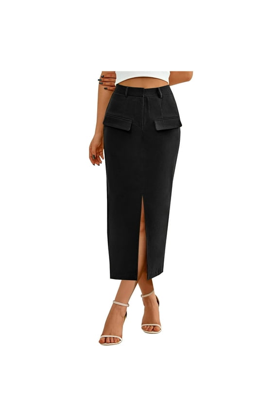 Women's Sexy Pencil Skirt Office Casual Bodycon Skirt with Side Slit Pocket, Stretchy Tight High Waist Mini Skirt, Solid Color Work Party Dress