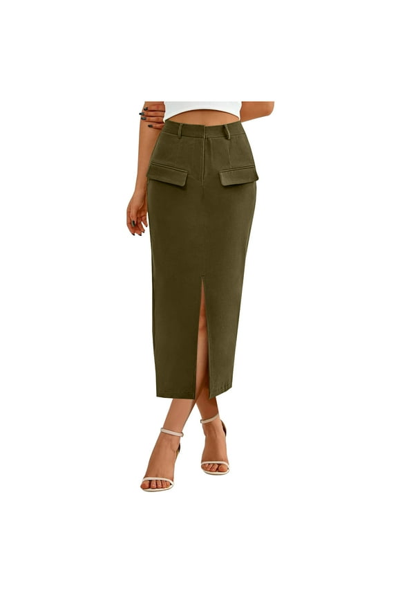 Women's Sexy Pencil Skirt Office Casual Bodycon Skirt with Side Slit Pocket, Stretchy Tight High Waist Mini Skirt, Solid Color Work Party Dress