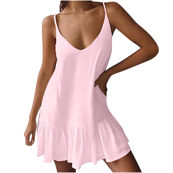 Ruimatai Women's Sexy Round Neck Backless Dress Adjustable Straps Summer Beach Sundress Lightweight Flowy Casual Party Maxi Dress