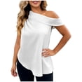 thumbnail image 1 of Ruimatai Women's Sleeveless Blouse Off-the-Shoulder Satin Top with Asymmetrical Hem and Foldover Collar, 1 of 9