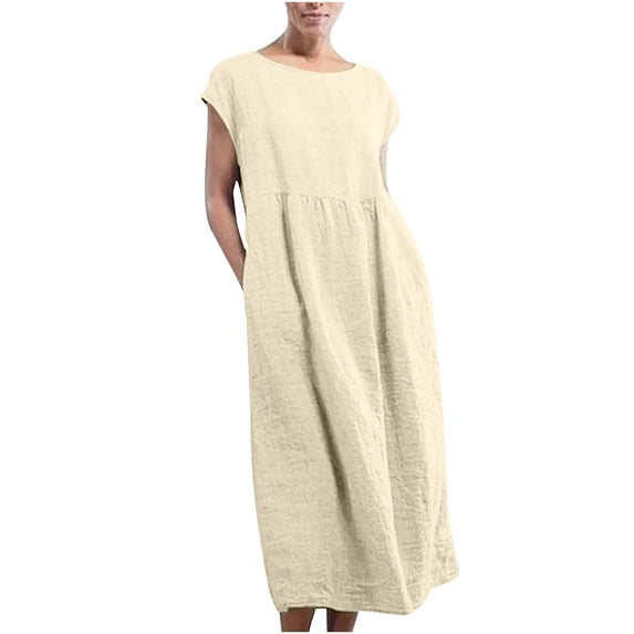 Ruimatai Women's Sleeveless Long Dress Solid Round Neck Casual Summer Maxi Dress Flowy Comfortable Stretchy Soft Fabric