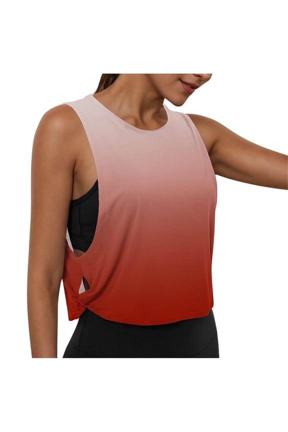 Women's Sleeveless Round Neck Crop Tops Solid Sports Tank Tops with Side Cutout for Yoga Workout Daily Wear