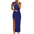 thumbnail image 1 of Ruimatai Women's Sleeveless Solid Color Sexy Long Maxi Dress with Slit, Casual Summer Beach Holiday Party Elegant Crew Neck Flowy Dress, Lightweight Soft Polyester, 1 of 8