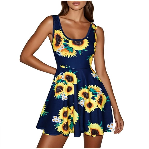 Ruimatai Women's Sleeveless Sunflower Print Dress A-Line Summer Beach Casual Dress Stylish Comfortable Lightweight Polyester S M L XL XXL