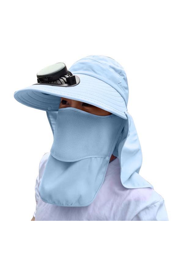 Women's Solar Fan Hat Sun Protection UPF 50+ Adjustable Cooling Outdoor Hat with Neck Cover for Fishing Gardening Hiking