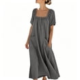 thumbnail image 1 of Ruimatai Women's Square Neck Gathered Short Sleeve Half-Button Loose Fit Casual Maxi Dresses with Pockets for Women Beach & Vacation Wear, 1 of 8
