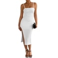thumbnail image 1 of Ruimatai Women's Square Neck Spaghetti Strap Ruched Bodycon Midi Dress, Flattering Figure-Hugging Cocktail Dress with High Slit, 1 of 9