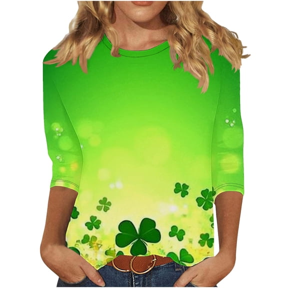 Ruimatai Women's St. Patrick's Day T-Shirt Casual Printed Crew Neck Three-Quarter Sleeve Loose Fit Top Comfortable Holiday Graphic Tee