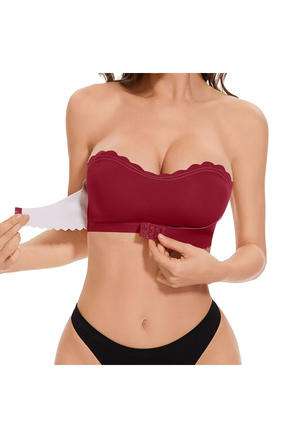 Women's Strapless Push Up Bra No Underwire Comfortable Backless Bralette with Removable Transparent Straps for Wedding Party Everyday Wear