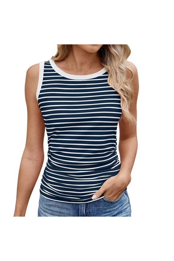 Women's Striped Contrast Thread T-Shirt Casual Short Sleeve Summer Top Comfortable Stretch Fit Fashion Tee