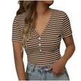 thumbnail image 1 of Ruimatai Women's Striped V-Neck T-Shirt Summer Short Sleeve Top Button Hole Casual Comfortable Stylish Tee, 1 of 8