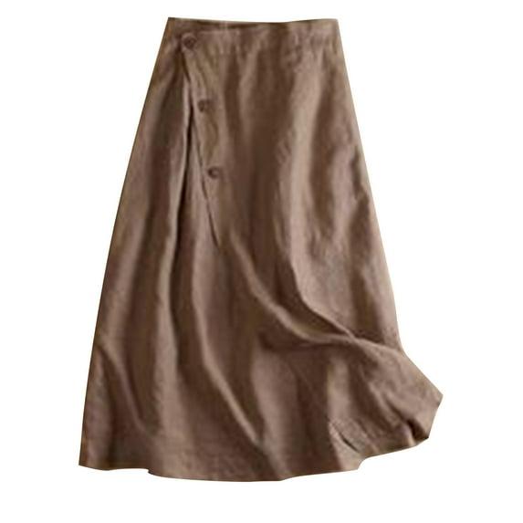 Ruimatai Women's Summer Casual A-Line Skirt Cotton Linen Elastic Waist Flowy Midi Skirt with Pockets Comfortable Stylish Solid Color