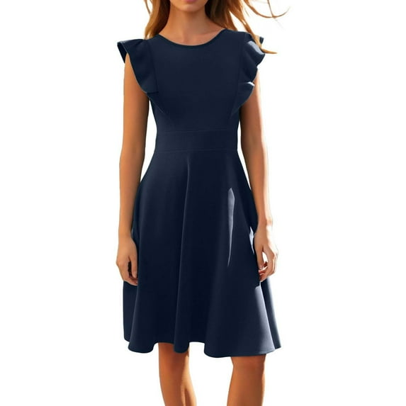 Ruimatai Women's Summer Casual Elegant Crew Neck Sleeveless Dress Black Pleated Flowy Comfortable Lightweight Artificial Cotton Party Beach Vacation Office Wear