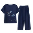 thumbnail image 1 of Ruimatai Women's Summer Casual Printed Short Sleeve Top Pants Set Cotton Loungewear Comfy Outfit Home Wear Relaxing Two Piece Outfit, 1 of 3