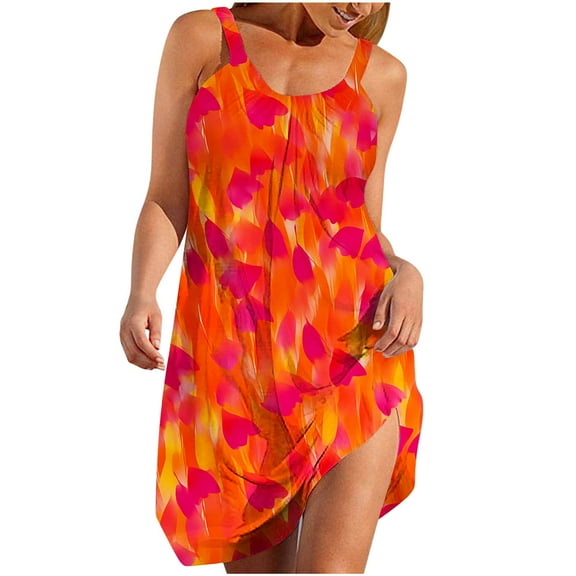 Ruimatai Women's Summer Floral Dress Sleeveless V-Neck Sundress with Pockets Casual Beach Dress Soft Breathable Polyester Spandex