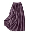 thumbnail image 1 of Ruimatai Women's Summer Linen Skirt Solid Elastic Waist Casual Ankle Length Breathable Comfortable Flowy Dress for Daily Wear, 1 of 9