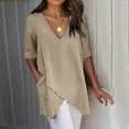 thumbnail image 1 of Ruimatai Women's Summer Shirt V-Neck Cropped Sleeve Cotton Loose Blouse Casual Comfortable Breathable Trendy Tops, 1 of 7
