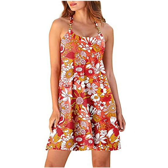 Ruimatai Women's Summer Sleeveless Dress Casual Flowy Sundress Beach Vacation Round Neck Camis Dress Soft Breathable Polyester Fashion Solid Color