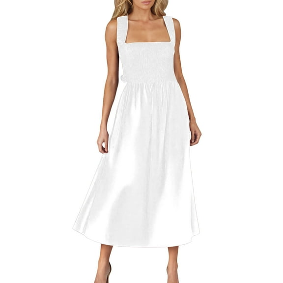 Ruimatai Women's Summer Sleeveless Dress Casual Sexy Solid Camis Mid Calf Dress Lightweight Comfortable Polyester Daily Party Wedding Wear