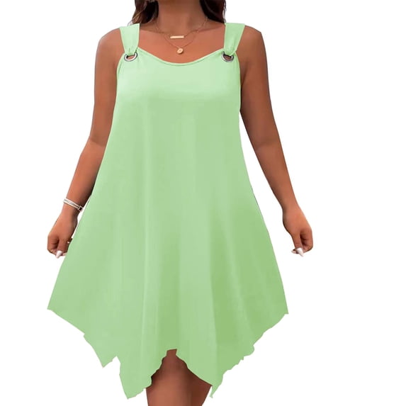 Ruimatai Women's Summer Sleeveless Dress Solid Color Large Round Neck Casual Sexy Strap Dress Polyester Plus Size XS-5XL
