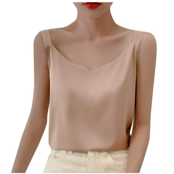 Ruimatai Women's Summer Sleeveless V-Neck Top Casual Fashion Solid Blouse Comfortable Lightweight Breathable Loose Fit T-Shirt