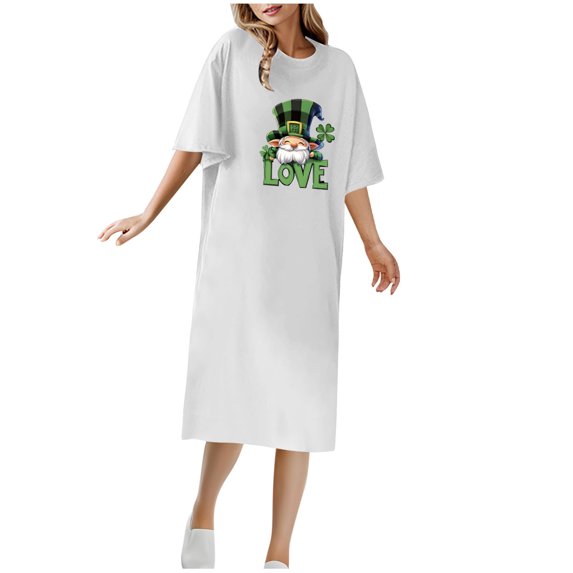 Ruimatai Women's Summer T-Shirt Dress Round Neck Short Sleeve Casual Loose Flowy Ankle Length Tunic Top for Spring Summer