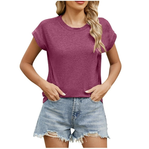Ruimatai Women's T-Shirt Casual Loose Fit Round Neck Short Sleeve Solid Color Tee Soft Comfortable Summer Top