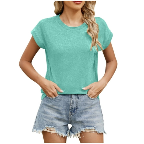Ruimatai Women's T-Shirt Casual Loose Fit Round Neck Short Sleeve Solid Color Tee Soft Comfortable Summer Top