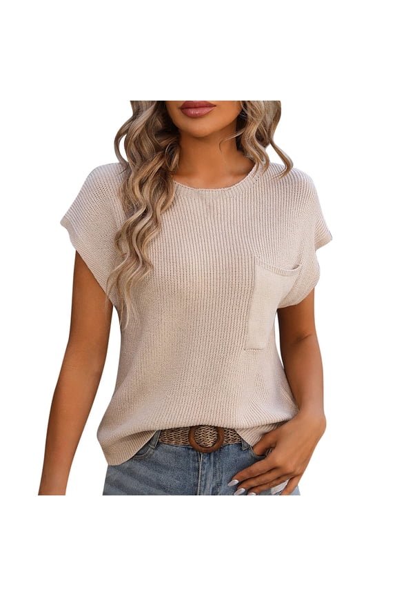 Women's T-Shirt Casual Short Sleeve Round Neck Solid Top Comfortable Soft Basic Tee for Everyday Wear