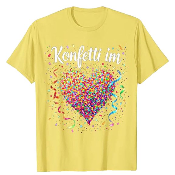 Ruimatai Women's T-Shirt Confetti Heart Print V-Neck Short Sleeve Casual Top for Daily Wear and Themed Parties