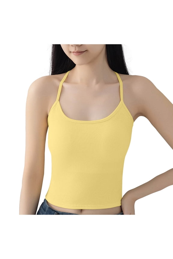 Women's Tank Top Ribbed Built-in Bra Casual Comfort Stretch V-Neck Sleeveless Solid Color Cami Shirt