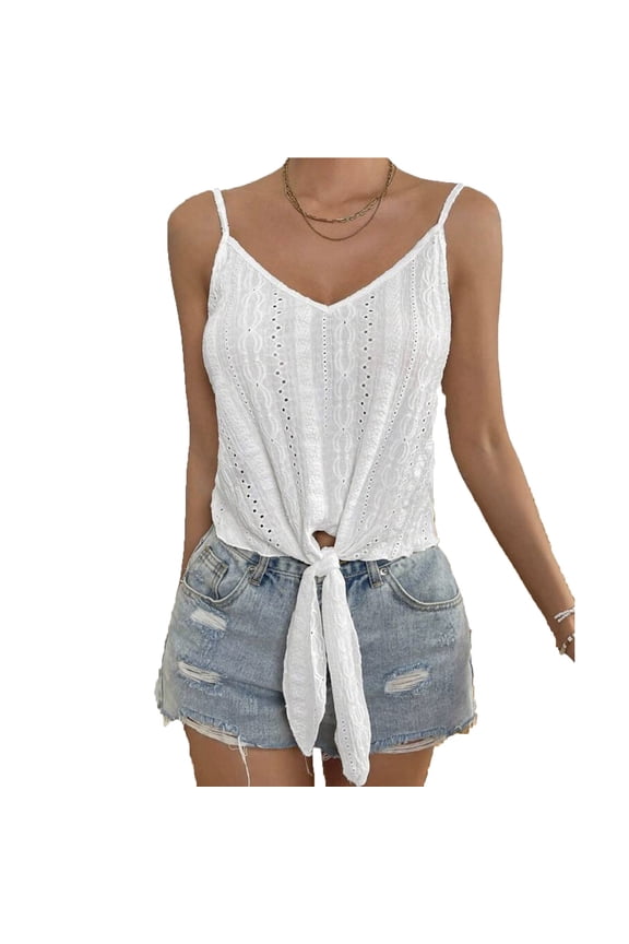 Women's Tank Top With Suspenders, Casual Lace Up Cami, Solid Color Stretchy Sleeveless Shirt, Comfortable Personalized Summer Blouse