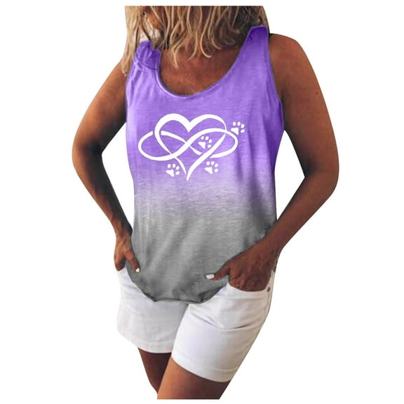 Ruimatai Women's Tank Tops Casual Loose Sleeveless V-Neck Gradient Print Summer Comfortable Breathable Stretchy Soft Lightweight Blouse