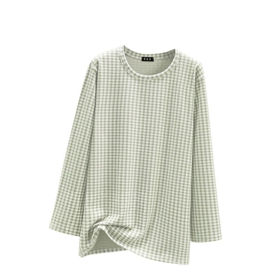 Ruimatai Women's Thermal Long Sleeve Tops Soft Fleece Lined Shirt Comfortable Casual Blouse Fashion Plaid Pattern Stand Collar