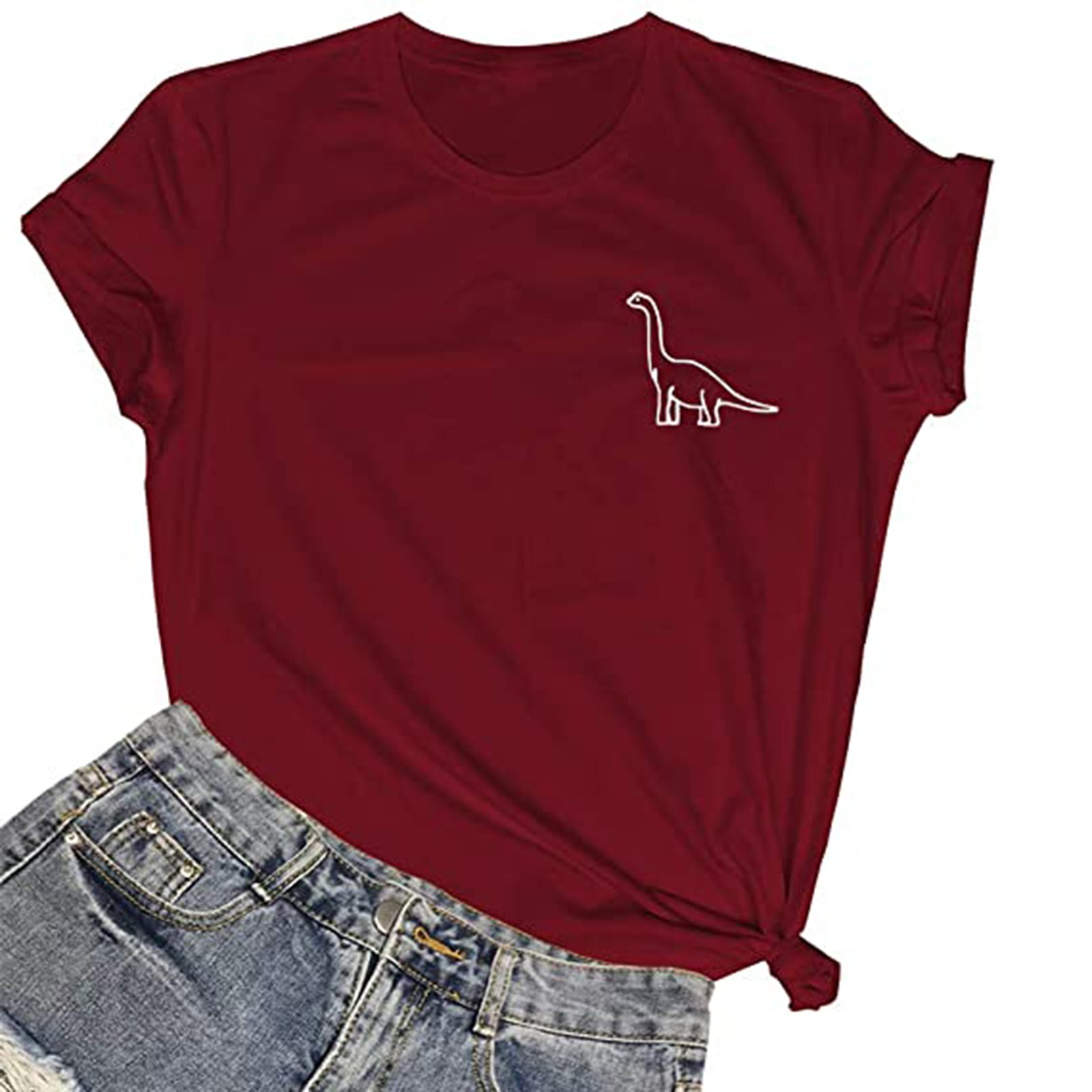Women's Tops Summer Women New Cute Dinosaur Graphic T-Shirts Teen Girls Funny Tees Top