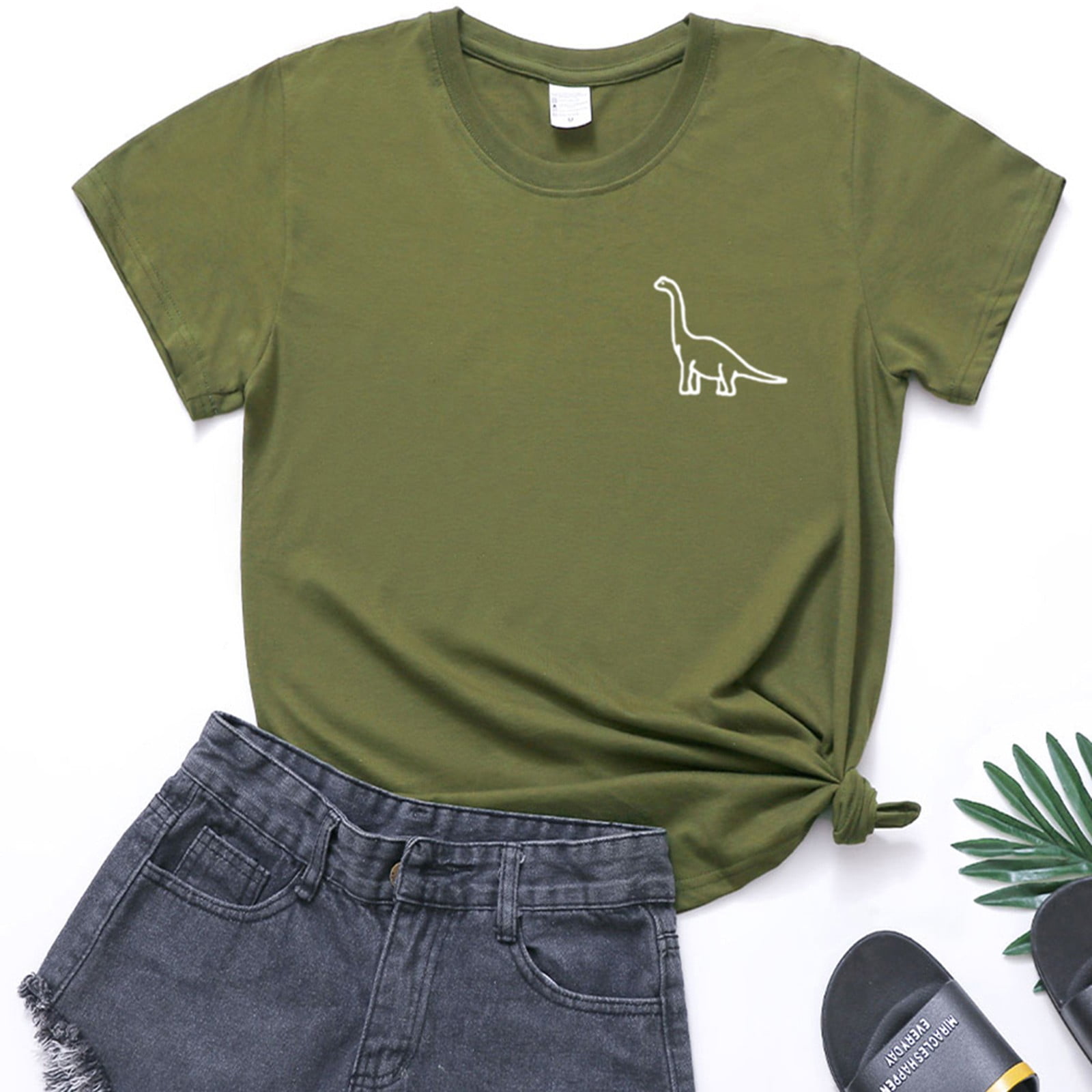 Women's Tops Summer Women New Cute Dinosaur Graphic T-Shirts Teen Girls Funny Tees Top