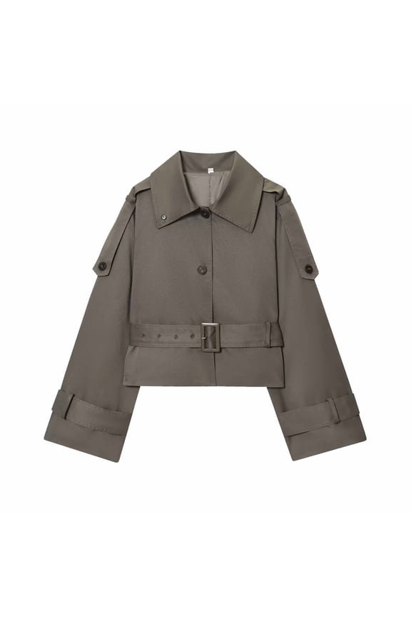 Women's Trench Coat Double Breasted Notch Lapel Jacket Long Sleeve Mid Thigh Length Tailored Fit Casual Outerwear Polyester