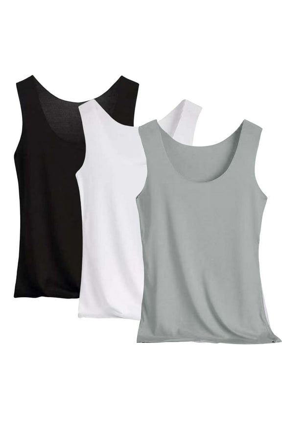 Women's U-Neck Sleeveless Tank Tops 3-Pack Soft Comfy Casual Pajama T-Shirts Summer Sleepwear for Women