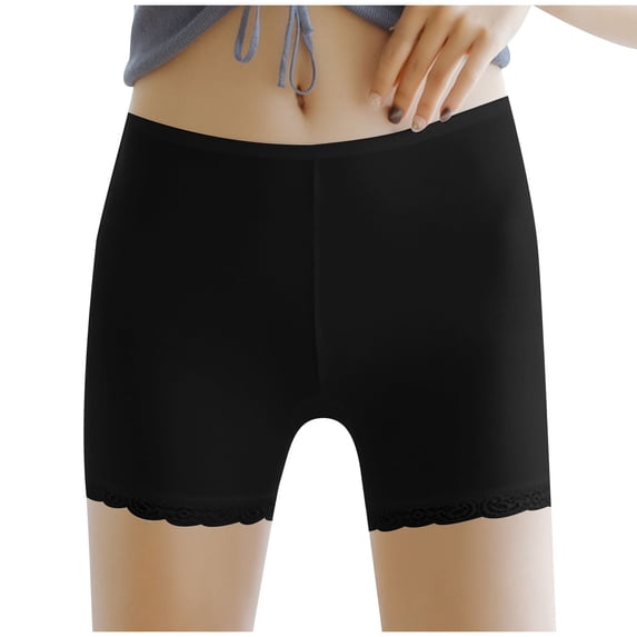 Ruimatai Women's Underwear Ice Silk Lace Seamless Safety Shorts Anti Slip Breathable Soft Comfortable Solid Color Panties