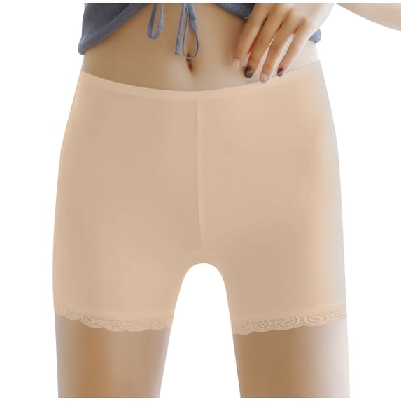 Ruimatai Women's Underwear Ice Silk Lace Seamless Safety Shorts Anti Slip Breathable Soft Comfortable Solid Color Panties