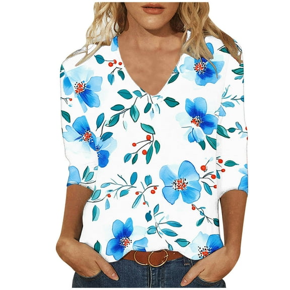 Ruimatai Women's V-Neck 3/4 Sleeve Blouse Casual Printed Polyester Shirt St. Patrick's Day Fashion Top Lightweight Comfortable Party Work Wear