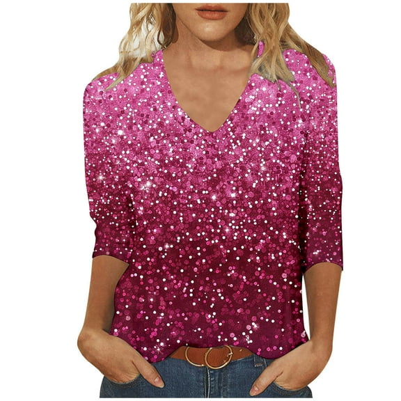 Ruimatai Women's V-Neck 3/4 Sleeve Blouse Casual Printed Polyester Shirt St. Patrick's Day Fashion Top Lightweight Comfortable Party Work Wear