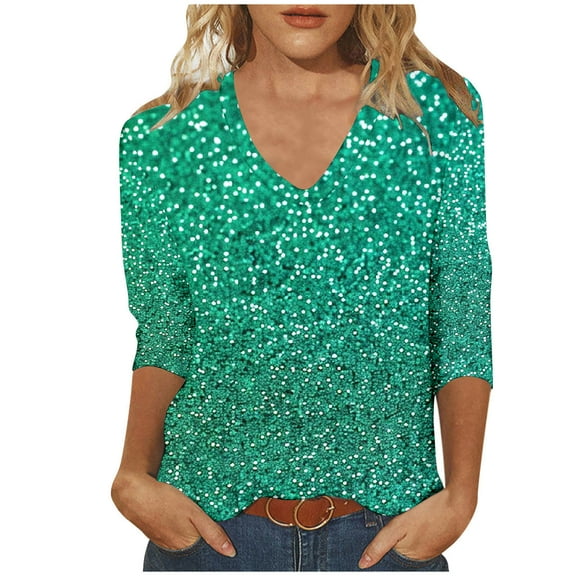 Ruimatai Women's V-Neck 3/4 Sleeve Blouse Casual Printed Polyester Shirt St. Patrick's Day Fashion Top Lightweight Comfortable Party Work Wear