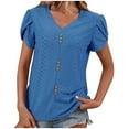 thumbnail image 1 of Ruimatai Women's V-Neck Blouse Short Sleeve Casual Tops Summer Loose Fit Comfortable Soft Fabric Stylish T-Shirt, 1 of 9
