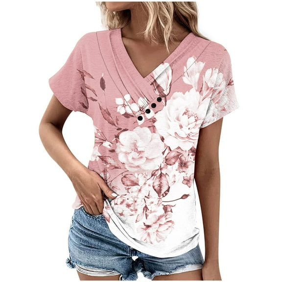 Ruimatai Women's V-Neck Casual Short Sleeve T-Shirt Soft Breathable Summer Tops Stretchy Comfortable Tee for Women Trendy Fashion Blouse
