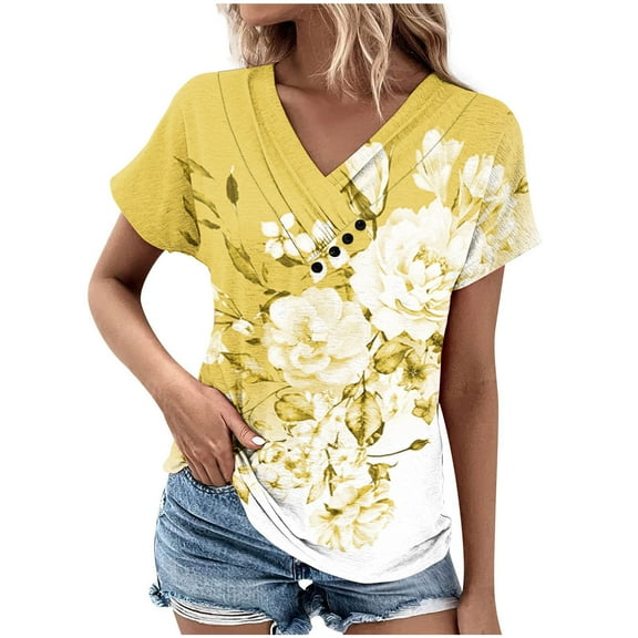Ruimatai Women's V-Neck Casual Short Sleeve T-Shirt Soft Breathable Summer Tops Stretchy Comfortable Tee for Women Trendy Fashion Blouse