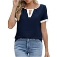 thumbnail image 1 of Ruimatai Women's V-Neck Contrast Trim Blouse Short Sleeve Textured Casual Summer Tops, 1 of 3