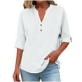 thumbnail image 1 of Ruimatai Women's V-Neck Linen Shirt Soft Breathable Button Up Blouse Loose Fit Casual Tunic Top for Summer, 1 of 8